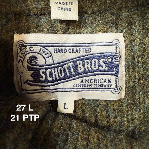 Schott Brothers Military Sweater Large Green Wool Pullover - Picture 7 of 9